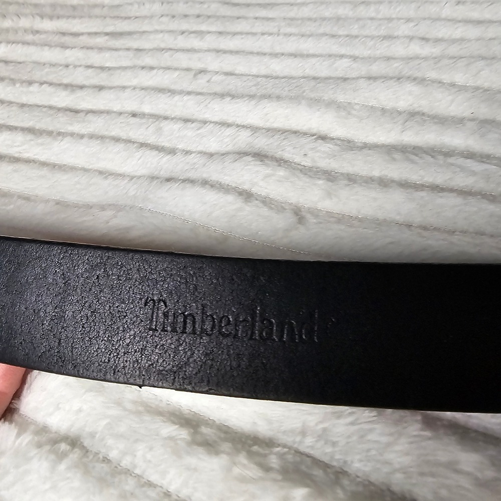 Timberland Mens Genuine Leather Square Buckle Belt 38 Black Rugged Workwear - Picture 2 of 11